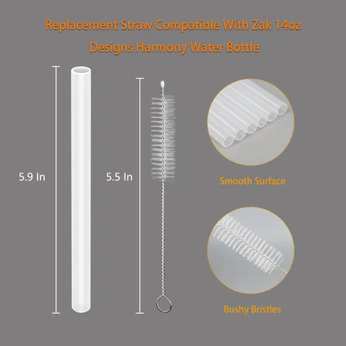 Vista 2 de Popote de repuesto compatible con botella de agua Zak de 14 oz Designs Harmony, paquete de 4 con 1 cepillo (paquete de 6)