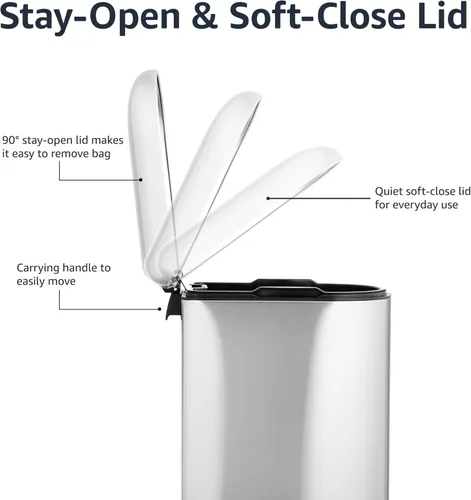 Vista 3 de Yaxa Basics Bote de basura pequeño en forma de D con tapa y pedal de cierre suave para baño, dormitorio, sala de estar, oficina, resistente a