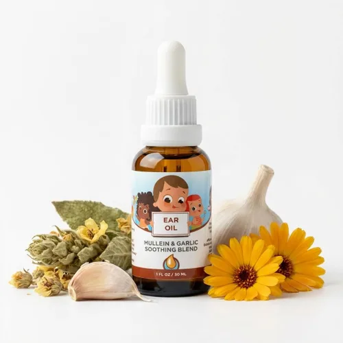 Punkin Butt Aceite de oído para bebés | Ajo orgánico, gordolobo, gotas de caléndula para los oídos seguros para bebés (1 oz)