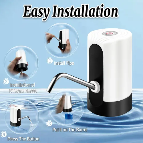 Vista 6 de Bomba de mesa de agua, bomba de agua eléctrica de portabilidad con cable de datos USB, bomba automática de botella de agua potable negra