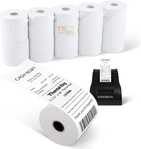 (10 rollos) Papel térmico de 2 1/4" x 165', papel de recibo POS para caja registradora de negocio minorista, se adapta a la mayoría de terminales de