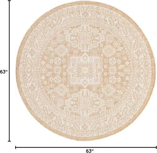 Vista 217 de Unique Loom Outdoor Aztec Collection Alfombra de área - Chalca (10 pies, redonda, azul/marfil)