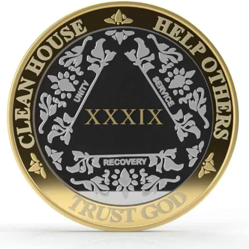 Vista 7 de Silver & Gold - Medallón de Alcohólicos Anónimos de 1 a 60 años (10 años (X)) Cápsula AA incluida