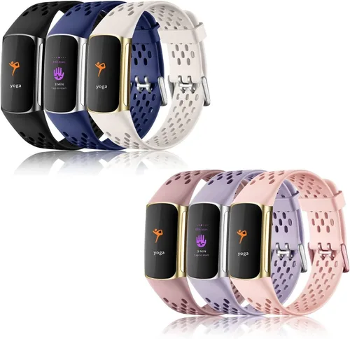 Paquete de 6 correas compatibles con Fitbit Charge 5 bandas para mujeres y hombres, correa deportiva transpirable suave impermeable de repuesto para