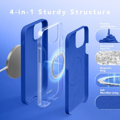 Vista 1536 de GONEZ Funda magnética para iPhone 14, compatible con Magsafe, con protector de pantalla + protector de cámara, forro de microfibra antiarañazos