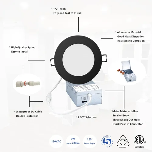Vista 4 de POPANU Iluminación LED empotrable prémium de 4 pulgadas, 5 CCT, ajustable, regulable, empotrable, lámpara de techo con caja de conexiones