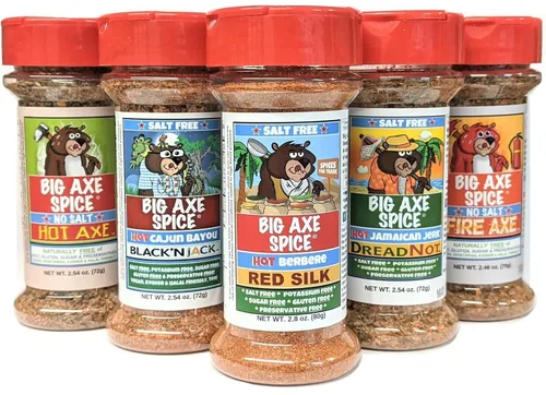 Big Axe Spice Paquete de 5 especias y hierbas picantes sin sal para todo uso, sin potasio, sin gluten, sin azúcar, sin conservantes (paquete de 5
