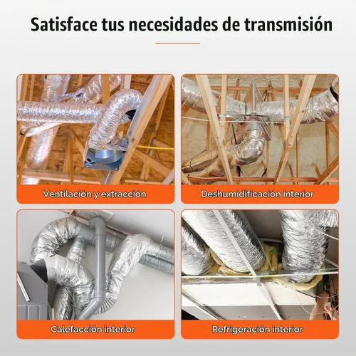 Vista 6 de VEVOR - Conducto flexible aislado de 6 pulgadas x 25 pies R-4.2, manguera HVAC de 3 capas de eficiencia energética con 2 abrazaderas para conductos