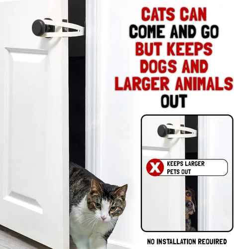 Vista 6 de FlexLatch Pestillo de puerta para gatos - Negro. Alternativa de puerta para gatos, instalación rápida. La correa de cierre flexible permite entrar a