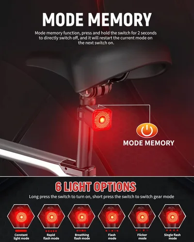 Vista 8 de Luz Trasera de Bicicleta DARKBEAM con Pantalla LED, Recargable USB-C, 6 Modos de Luz, Impermeable IP55, Luz Trasera de Bicicleta para Montar