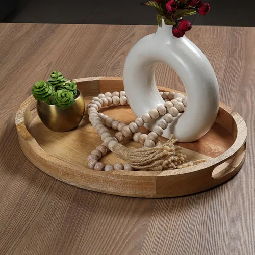 Bandeja de madera para mesa auxiliar, bandeja beige natural de 17 x 13 pulgadas para otomana, mesa auxiliar, embutidos, cesta de frutas decorativa
