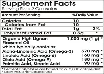 Vista 2 de Aceite de linaza orgánico High Lignan 1000mg/ 200 Cápsulas/ Puro/ por PureControl Supplements