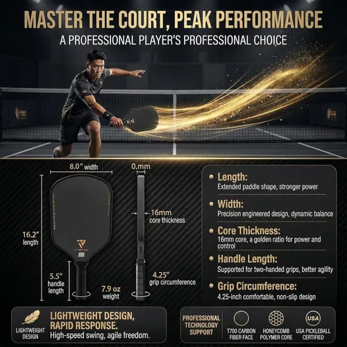 Vista 6 de T700 Carbon Fiber Pickleball Paddles, Pickleball Set 16mm Pickle Ball Rackets with CMS Matte Surface Lightweight Honeycomb Core & Durable Edge Guard