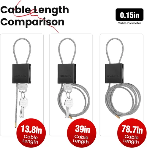 Vista 8 de Candado de cable con 3 llaves L 3.28 pies (1m), D 1/6 pulg (4mm) Candado de cable de acero ajustable Candados de aluminio para bicicletas