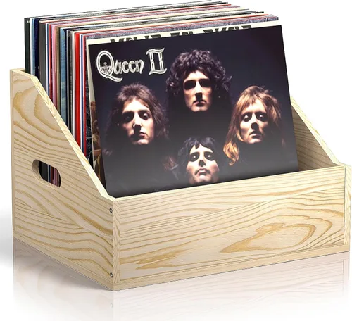 Vista 11 de Almacenamiento de Discos de Vinilo de Madera, Caja de Vinilo Retro y Duradera y Soporte para Discos, Caja de Almacenamiento de Álbumes para Más