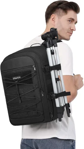 Vista 6 de MOSISO Mochila para cámara DSLR/SLR/SLR/sin espejo, 3 capas, bolsa táctica para cámara con soporte para trípode, compartimento para laptop de 15 a