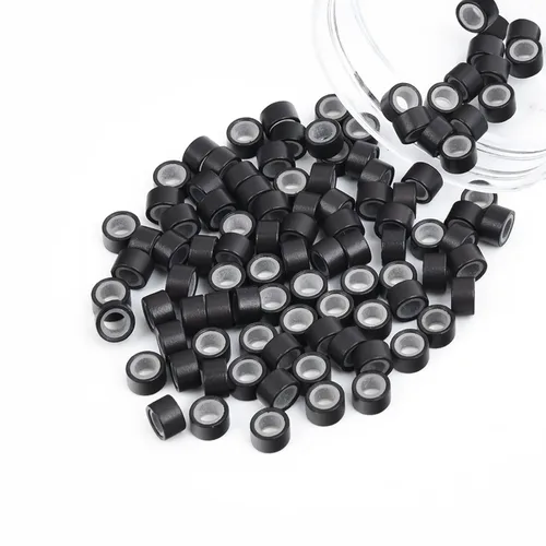 Vista 70 de Vlasy 100 Piezas Cuentas de Nano Anillo con Forro de Silicona para Extensiones de Cabello Humano con Nano Anillo 5 Colores Opcionales (Negro)
