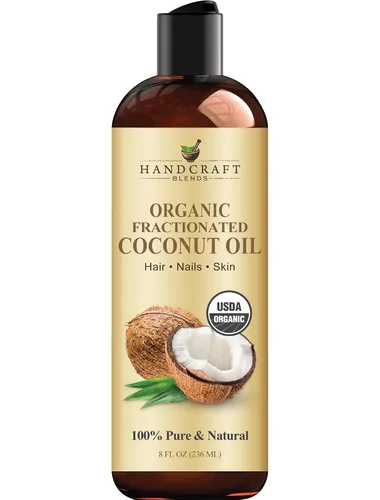 Handcraft Blends Aceite de coco fraccionado orgánico, 8 onzas líquidas, 100% puro y natural, aceite portador de alta calidad para piel y cabello