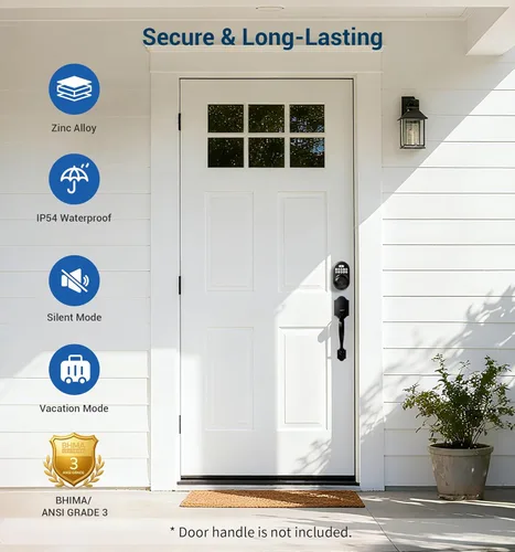 Vista 8 de Veise Cerradura de puerta de entrada sin llave, cerrojo electrónico para teclado, entrada con llave, bloqueo automático, contraseña antimirada