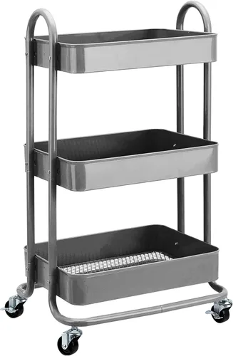 Amazon Basics - Carrito de servicio o de cocina de 3 niveles, con ruedas, con cerradura, almacenamiento multifuncional, color carbón