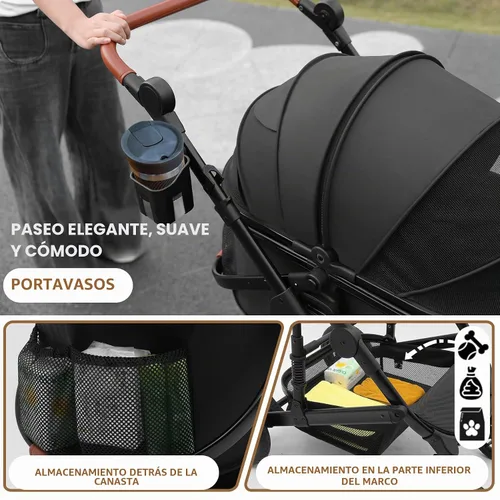 Vista 6 de Bicystar Cochecito para perros con transportador desmontable, ruedas de Negro