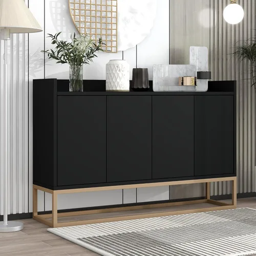 Vista 13 de LUMISOL Modern Coffee Bar Cabinet with Wine Rack and Hidden Drawer, Fluted Liquor Cabinet with Adjustable Shelves, Mini Fridge Sideboard with Glass