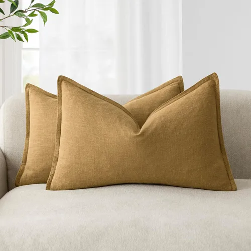 Vista 92 de Foindtower Paquete de 2 fundas de almohada decorativas de lino y liso, funda de cojín decorativa suave, estilo bohemio campestre para silla, sofá