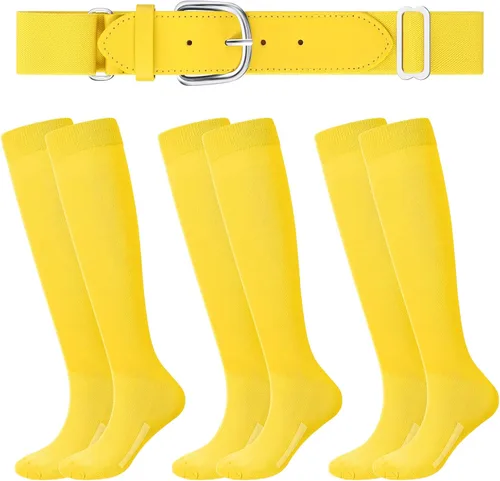 Baseball or Softball Sock and Belt Combo Set 3 Football Baseball Socks with Baseball Belt for Kids Boys Girls Youth