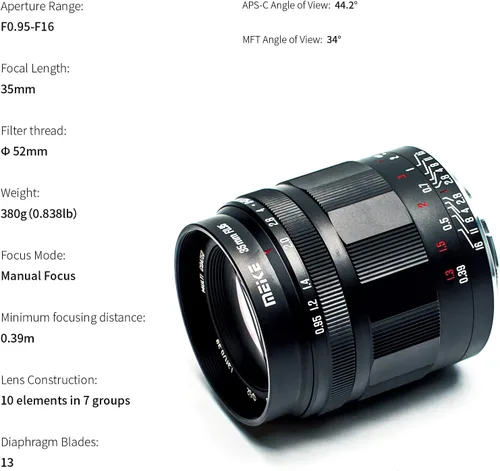 Vista 4 de Meike Lente fija APS-C de gran apertura manual APS-C compatible con cámaras Sony E-Mount sin espejo ZV-E10 ZVE10 II A5000 A5100 A6000 A6100 A6300
