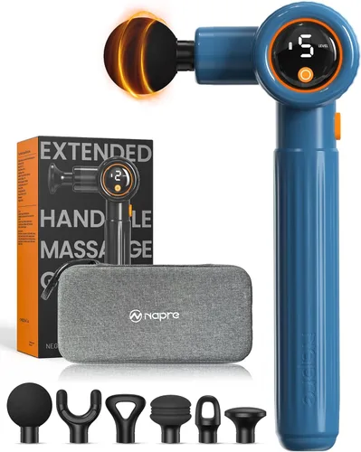 Vista 15 de NAPRE Pistola de masaje con calor, pistola de masaje de tejido profundo con mango de extensión y 3 ángulos ajustables, masajeador de espalda de Negro