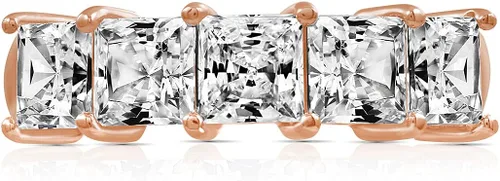 Vista 6 de Tienda Collection Platinum or Gold Plated Sterling Silver Princess-Cut 5-Stone Ring made with Infinite Elements Zirconia
