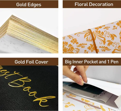 Vista 3 de JUBTIC Libro de invitados negro para funeral, libro de registro de invitados para recepción, boda, baby shower, cumpleaños, despedida de soltera