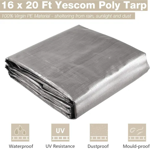 Vista 2 de Yescom Lona de Polietileno Reforzada de Servicio Pesado de 16 x 20 pies, 14 mil, Lona Impermeable Reversible, Cubierta de Lámina para Suelo, Lonas
