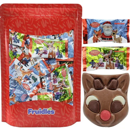 Fruidles Dulces navideños de chocolate Rudolph, doble crujiente, rellenos de bolsas de fiesta de chocolate con leche, envueltos individualmente,