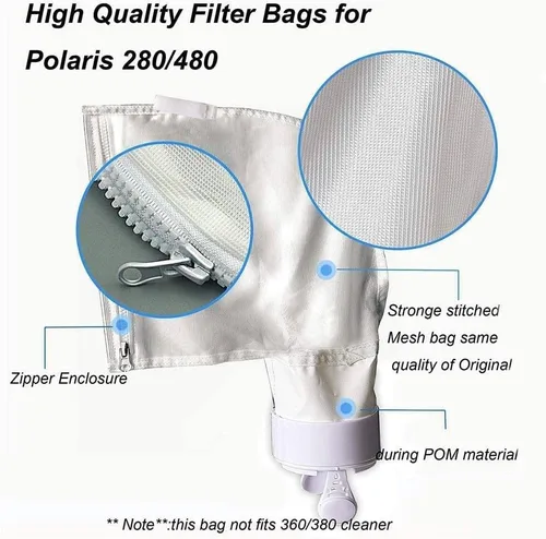Vista 4 de Spa Part - Bolsa multiusos de malla de nailon para limpiar piscinas, compatible con Polaris 280, 480 Cleaner, con cremallera K13 K16 (2)