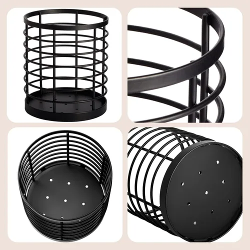 Vista 2 de WDT Tool Soporte para utensilios para encimera de cocina, 5.2 x 5.2 x 6 pulgadas, soporte redondo grande para utensilios con base de madera, soporte