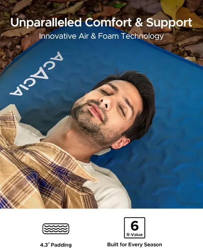 Vista 2 de Acacia 4" Thick Self Inflating Sleeping Pad with Foam, Innovative Y-Shaped Telescopic Structure, Ultraportable Camping Air Mattress with Pump Sack