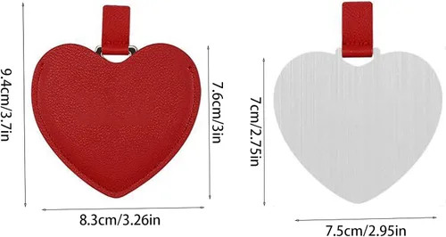Vista 7 de Incauca 2 mini espejos de acero inoxidable con cubierta de piel sintética, espejo de bolsillo compacto en forma de corazón, bonito espejo