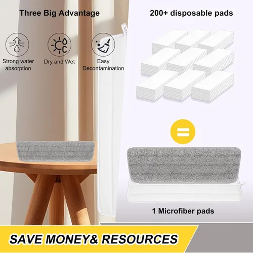 Vista 7 de Paquete de 10 almohadillas reutilizables de 16.5 pulgadas, cabezales de repuesto de trapeador de microfibra para mopas húmedas y secas, compatibles