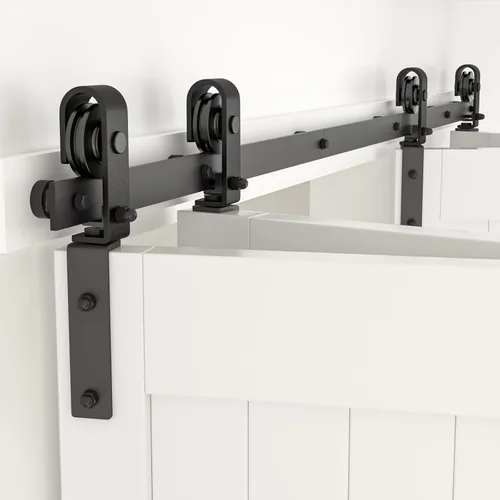 Vista 11 de CCJH Kit de riel deslizante de 3 pies/36 pulgadas para puerta de granero plegable resistente para 2 puertas (sin puerta de madera, solo hardware)
