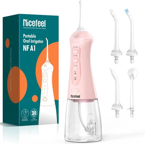 Vista 12 de Nicefeel - Hilo dental de agua recargable con carga rápida, limpiador de dientes inalámbrico, 3 modos, irrigador bucal portátil, IPX7 impermeable