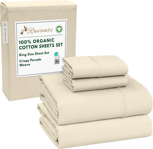 Vista 202 de RUVANTI - Juego de sábanas individual XL, 100% algodón orgánico, percal, certificado GOTS, 3 piezas, bolsillo profundo de 15 pulgadas, frescas