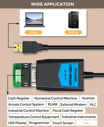 Vista 3 de Adaptador de convertidor USB 2.0 a RS485 de grado industrial, basado en chipset FTDI, protección ESD, aislamiento de señal y energía, soporte