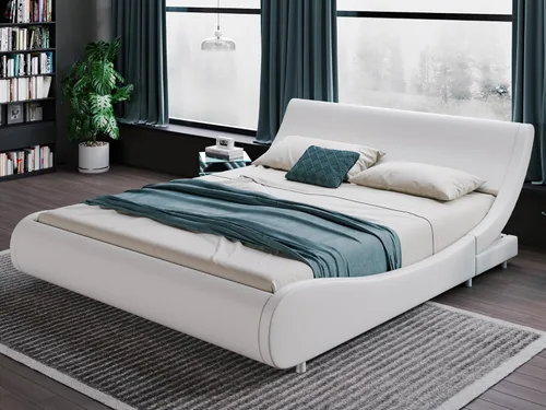 Vista 3 de HOOMIC Base de cama moderna de plataforma King con cabecera ajustable, cama de trineo tapizada de piel sintética de lujo de perfil bajo, soportes