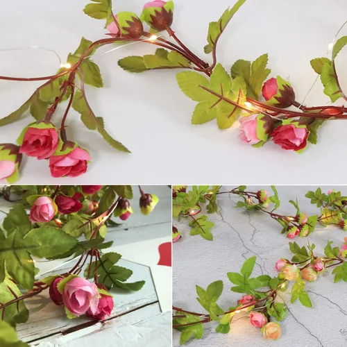 Vista 4 de Guirnalda de luces con 8 modos de luz, 6 pies, 20 luces LED de rosas para decoración de interiores y exteriores, luz de hadas para mujeres, boda