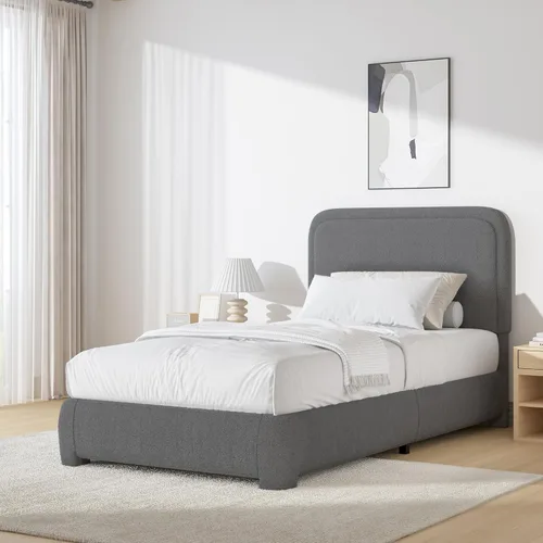 Vista 34 de BarnFurin Base de cama individual con cabecero, cama de plataforma tapizada Cloud Boucle, esquinas redondeadas suaves, no necesita somier, Beige