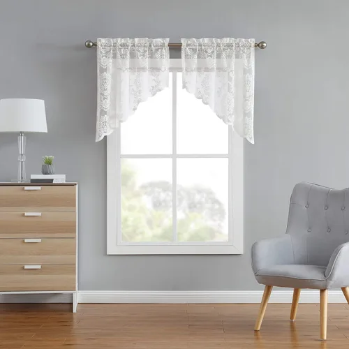 Vista 11 de Cortinas de encaje LinenZone para cocina. Tratamiento para ventana de cocina o ventana pequeña. Las capas de café se pueden combinar con swags