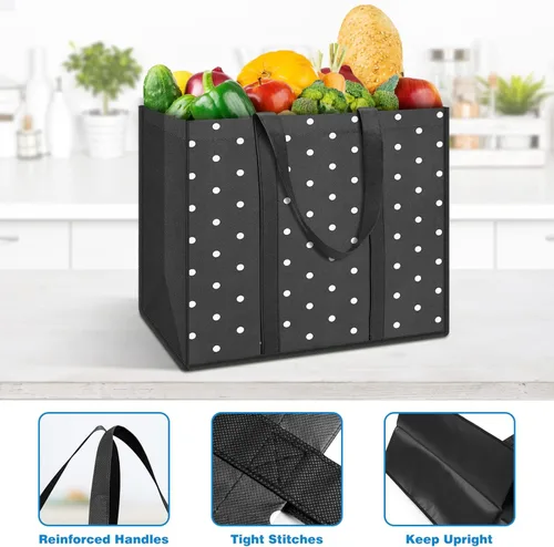 Vista 7 de Fab totes Paquete de 6 bolsas de comestibles reutilizables de 35L gran capacidad resistentes de servicio pesado, bolsas de compras reutilizables