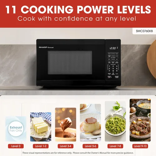 Vista 3 de SHARP Horno microondas compacto de encimera con plato giratorio de carrusel extraíble de 10 pulgadas, 700 vatios, 0.7 pies cúbicos, negro