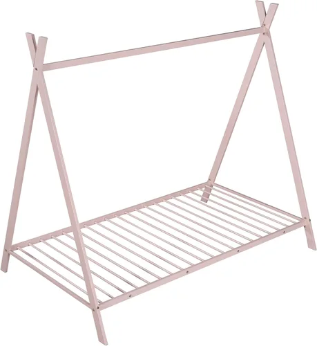 Vista 43 de SOFTSEA Cama de metal individual, plataforma de metal con tablillas, plataforma de cama con forma de triángulo doble para niños (negro)